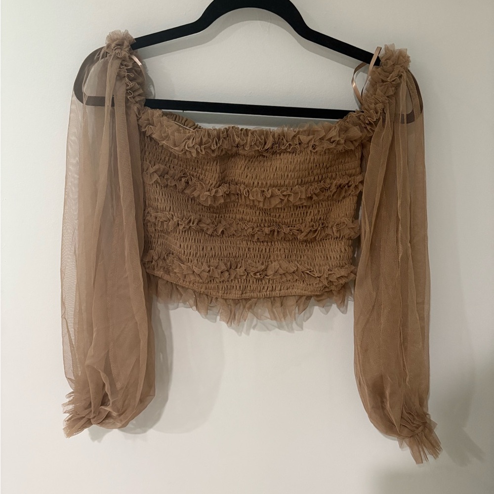Sheer Tan Off-Shoulder Top